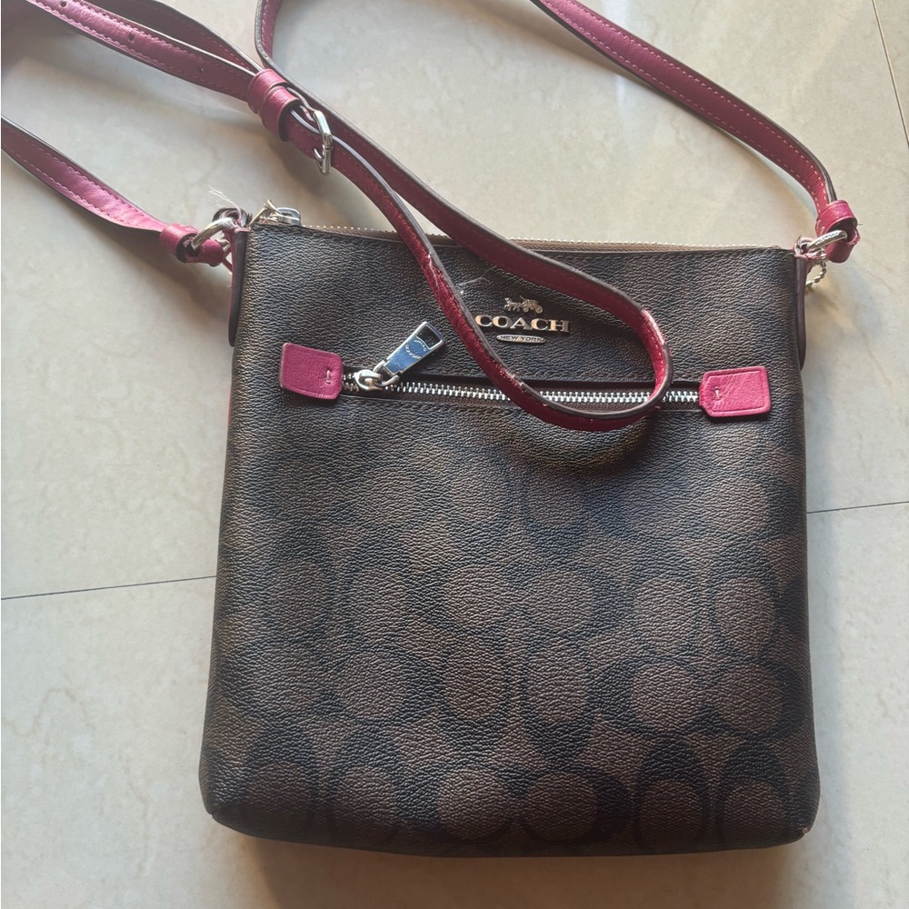 Coach Dark Brown and Pink Crossbody Bag